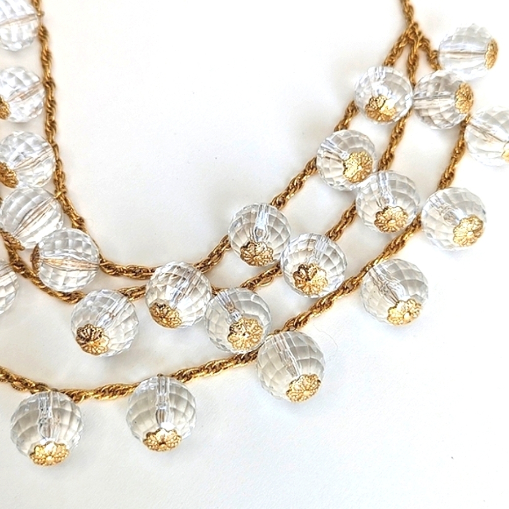 Kate Spade Chunky Statement Necklace Clear Faceted Globe Pendants Three Tiers - Picture 5 of 10
